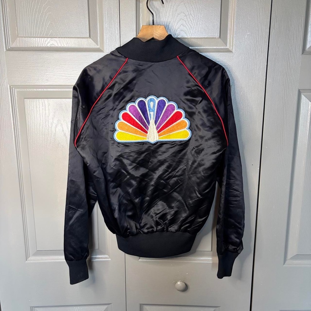 Vintage NBC News Promo Black Bomber Jacket California Brand Mens Medium